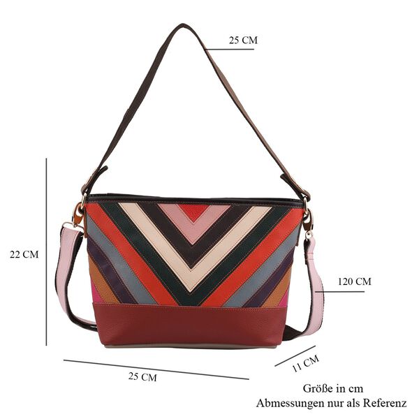 CHAOS BY ELSIE - Umhänge-Patchworktasche aus 100% echtem Leder mit Streifenmuster, 25x11x22 cm, V-Muster, glattes Leder image number 7