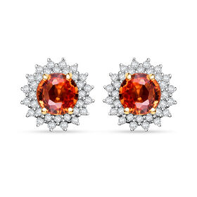 Zertifiziert und geprüft AAA Orange Saphir und Diamant Ohrringe in 585 Gold - 2,18 ct.