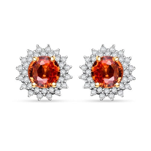 Zertifiziert und geprüft AAA Orange Saphir und Diamant Ohrringe in 585 Gold - 2,18 ct. image number 0