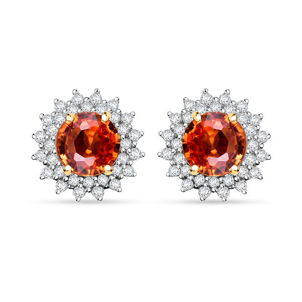 Zertifiziert und geprüft AAA Orange Saphir und Diamant Ohrringe in 585 Gold - 2,18 ct. image number 0
