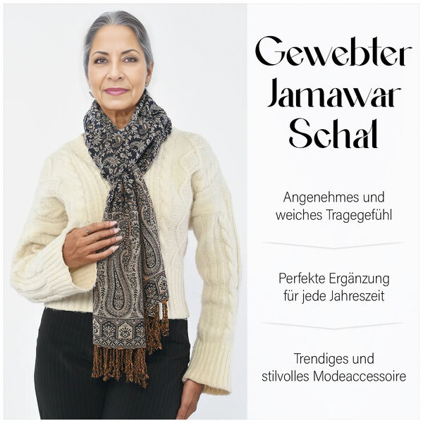 Gewebter Viskose Jamawar Schal, Gold image number 5