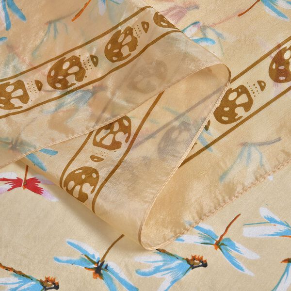 LA MAREY bedruckter Seidenschal, Beige und rosa, Libelle image number 3