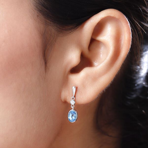 Schweizer Blautopas und wei&szlig;e Zirkon-Ohrringe, 925 Silber platiniert ca. 2,06 ct image number 3