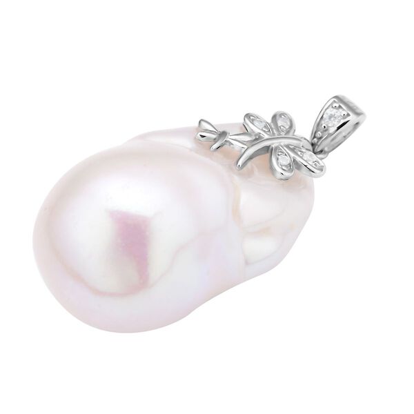 Süßwasser Perlen und weißer Zirkonia-Anhänger, 925 Silber rhodiniert ca. 0.10 ct image number 4