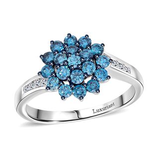LUXURIANT DIAMOND -Lab Grown Blauer Diamant SI-GH, Lab Grown Diamant SI-GH SGL zertifiziert Ring 925 Silber rhodiniert (Gr&ouml;&szlig;e 18.00) ca. 1.02 ct