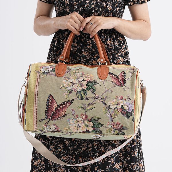 Reisetasche, 45x23x27cm, Hellgrün mit Schmetterlings- und Blumenmuster image number 3