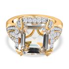 Prasiolith, Weißer Zirkon Ring, 925 Silber vergoldet, (Größe 18.00) ca. 7.10 ct