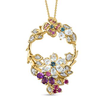 GP Italienische Garten Kollektion - Mehrfarbiger Edelstein-Anh&auml;nger mit Kette, ca. 50 cm, 925 Silber vergoldet ca. 3,16 ct