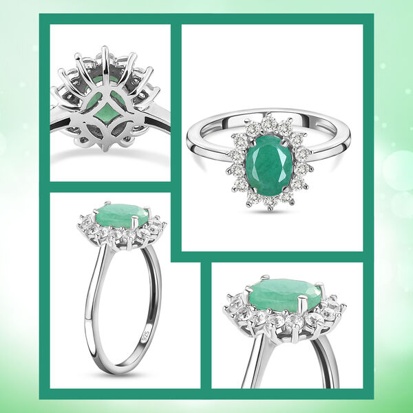 Socoto Smaragd, Wei&szlig;er Zirkon Ring 925 Silber Platiniert (Gr&ouml;&szlig;e 17.00) ca. 1,07 ct image number 6