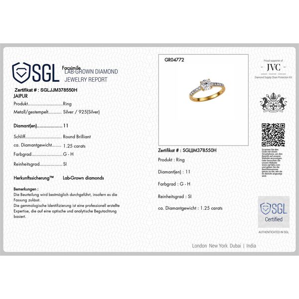 LUXURIANT SI Labor Diamant Ring, 925 Silber 750 Gelbgold Vermeil - 1,25 ct. image number 7