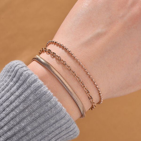 3er-Set - Kugelarmband, Gliederarmband, Ankerarmband, 19+5cm, Roségoldton image number 2