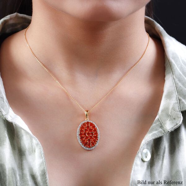 Salamanca Feueropal-Anh&auml;nger mit Kette, 925 Silber Gelbgold Vermeil, ca. 3.92 ct image number 2