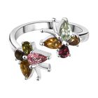 D joy Mehrfarbiger-Turmalin Ring, 925 Silber platiniert (Größe 19.00) ca. 1.18 ct
