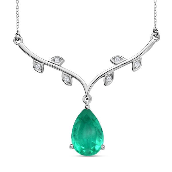 Smaragd-Triplett-Quarz und Zirkon-Halskette in Silber, 6,38 ct. image number 0