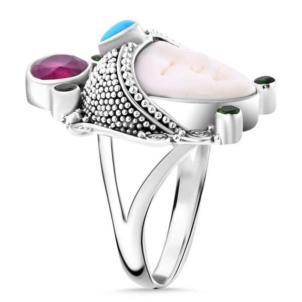 Sajen Silver- Ochse Knochen, afrikanischer Rubin, Sleeping Beauty Türkis und Chromdiopsid-Ring- 3,82 ct. image number 5
