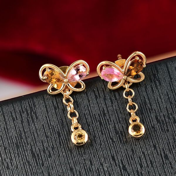 D joy Mehrfarbige-Turmalin Ohrringe, 925 Silber 750 Gelb Vergoldet ca. 0,96 ct. image number 2