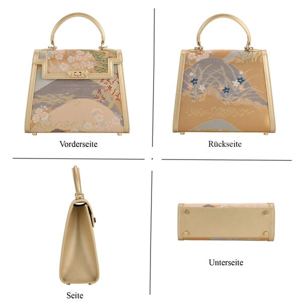 LA MAREY Crossbody Tasche aus 80% Seidenbrokat und 20% Echtleder, 24x10x20cm, Beige image number 4