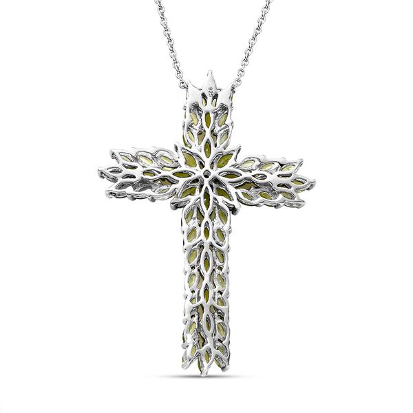 Natürlicher Peridot Kreuz-Anhänger mit Kette in Silber image number 5