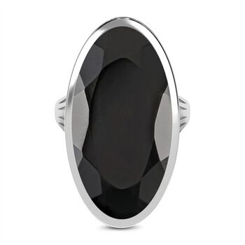Schwarzer Spinell Ring, 925 Silber platiniert, ca. 35,00 ct