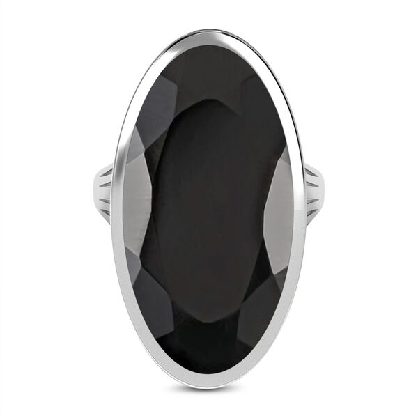 Schwarzer Spinell Ring, 925 Silber platiniert, ca. 35,00 ct
