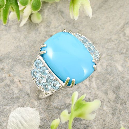 LUXORO zertifiziert und geprüft AAA Sleeping Beauty Türkis und Santamaria Aquamarin Ring in 417 Weißgold - 8,50 ct. image number 1