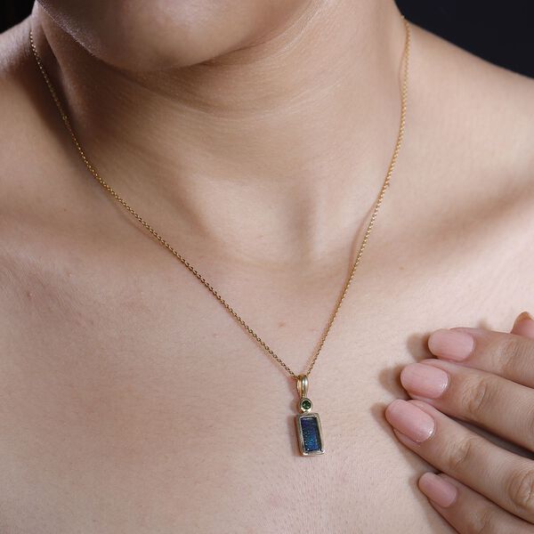 Ammolit, Nat&uuml;rlicher Chromdiopsid Anh&auml;nger 925 Silber 750 Gelbgold Vermeil ca. 1,41 ct. image number 3