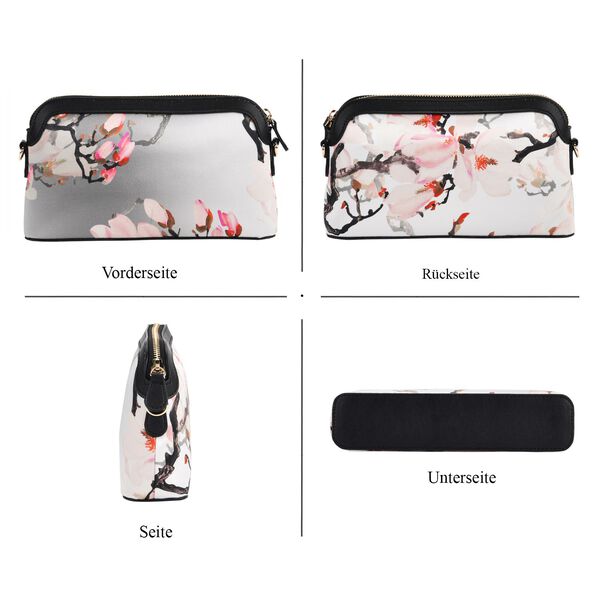 LA MAREY Crossbody Tasche aus 80% Seidenbrokat und 20% Echtleder, Blumenmuster, 24x5.5x14cm, Grau-rosa image number 4