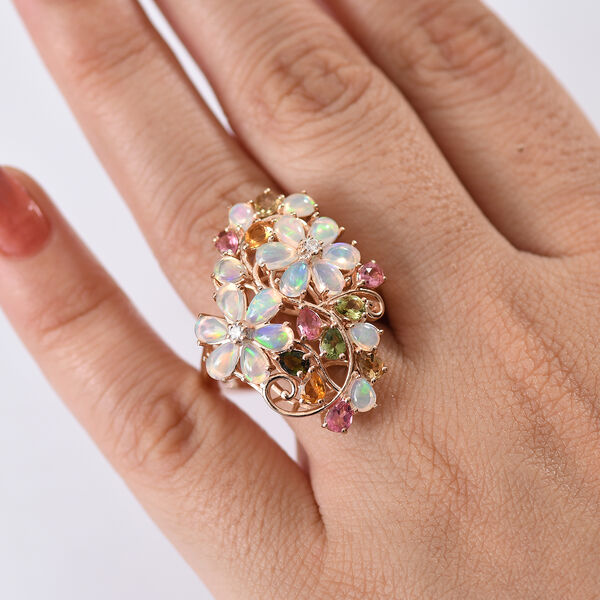 D'Joy Nat&uuml;rlicher, &auml;thiopischer Welo Opal, Multi-Turmalin und Moissanit Ring - 4 ct. image number 3