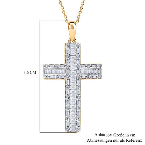 LUXURIANT SGL zertifizierter SI-GH Labor Diamant Kreuz Anhänger mit 50cm Kette, 925 Silber 750 Gelbgold Vermeil - 1 ct. image number 5