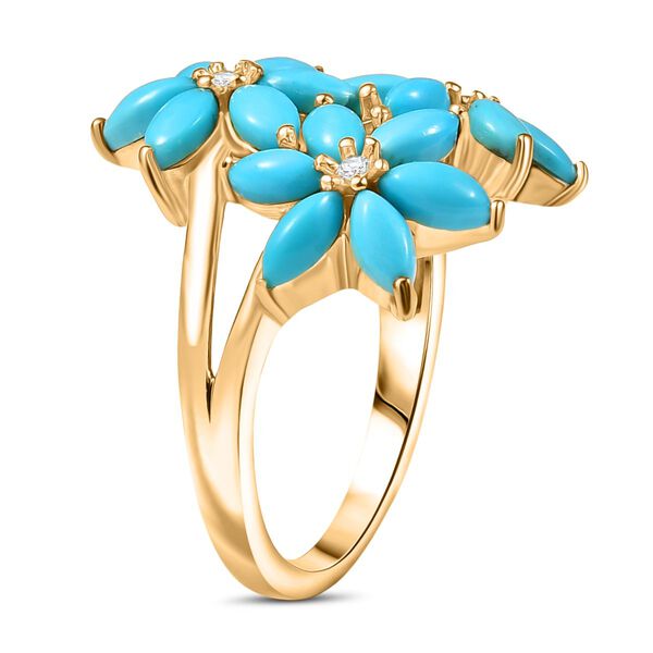 Bl&uuml;hende Blumen Sleeping Beauty T&uuml;rkis, Wei&szlig;er Zirkon Ring 925 Silber 750 Gelb Vergoldet (Gr&ouml;&szlig;e 17.00) ca. 2,39 ct image number 5