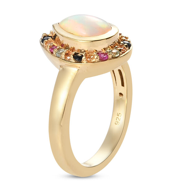 Natürlicher Äthiopischer Opal und Mehrfarbig Saphir Ring 925 Silber vergoldet  ca. 1,37 ct image number 4