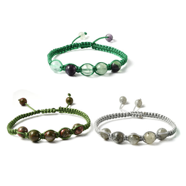 3er-Set mehrfarbige Fluorit und Unakit Armb&auml;nder, ca. 51,00 ct