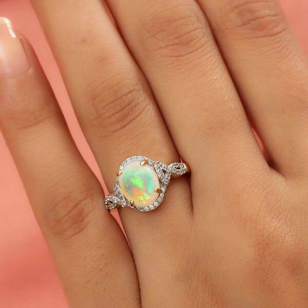Nat&uuml;rlicher &Auml;thiopischer Opal und Zirkon Halo Ring 925 Silber Gelbgold Vermeil image number 3