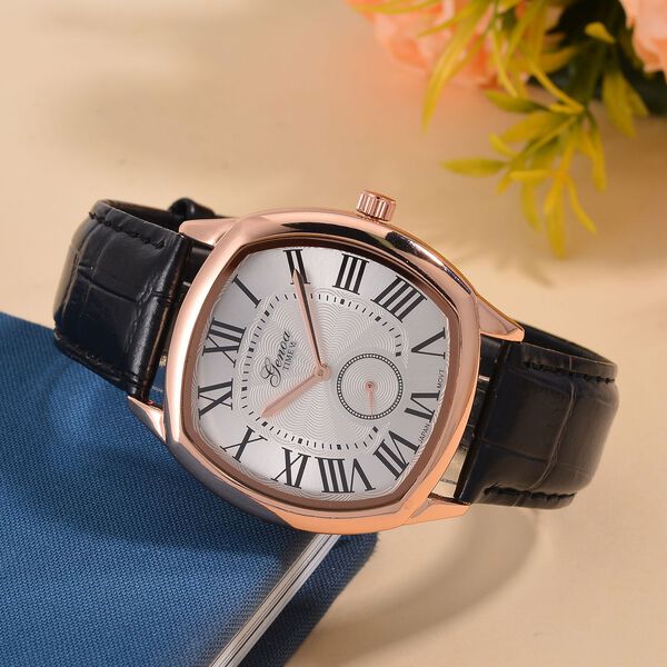 GENOA Limitierte Auflage Miyota Japanese Movement Uhr mit Echtlederarmband - Schwarz image number 2