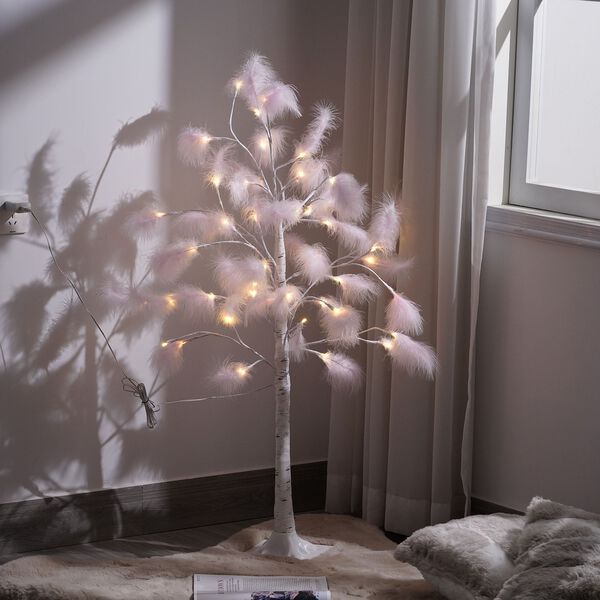 Federbaum mit 48 warmen LEDs und USB-Kabel - 1,2m H&ouml;he, Rosa image number 1