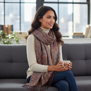 Schal mit feinem Paisley-Muster und Fransen, 70x180cm, T&uuml;rkis