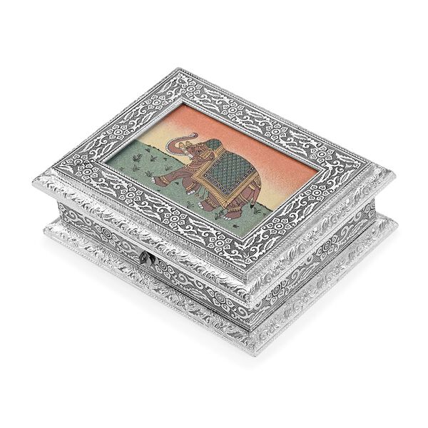 Handgefertigte, oxidierte Schmuckbox mit Edelsteinmalerei, Landschaft-Design,  20x15x6,36 cm image number 3