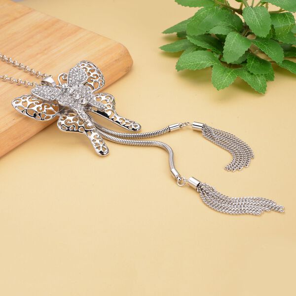 Wei&szlig;e Kristall Schmetterling-Halskette, ca. 73.75 cm, silberfarben image number 2