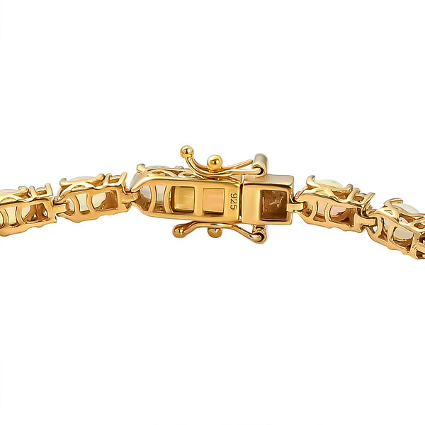 Nat&uuml;rliches, &auml;thiopisches Welo Opal und wei&szlig;es Zirkon-Armband, ca. 20 cm, 925 Silber vergoldet ca. 9,02 ct image number 4