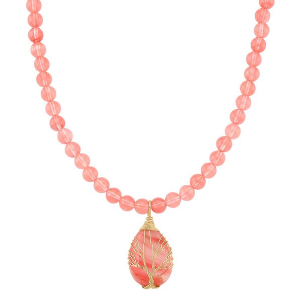 Kirsche Quarz Halskette, ca. 45 cm + 5 cm extender, vergoldet ca. 230.00 ct