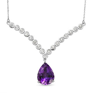 Natürlicher, Marokkanisches Amethyst und weißes Zirkon-Collier, ca. 45 cm 925 Silber platiniert ca. 9.73 ct