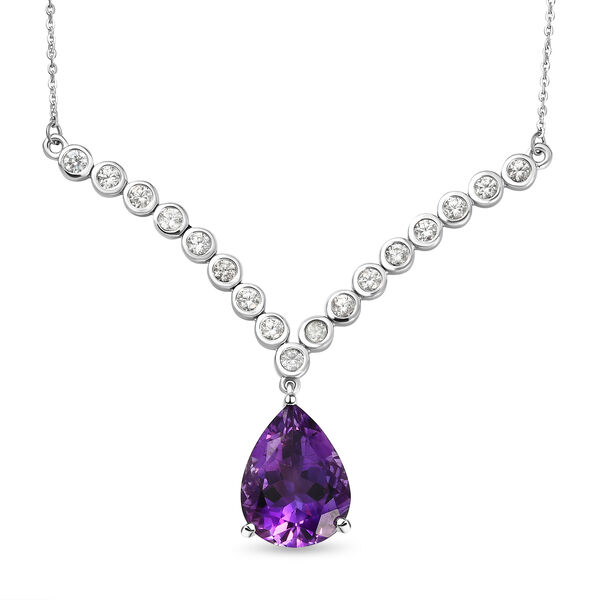 Nat&uuml;rlicher, Marokkanisches Amethyst und wei&szlig;es Zirkon-Collier, ca. 45 cm 925 Silber platiniert ca. 9.73 ct