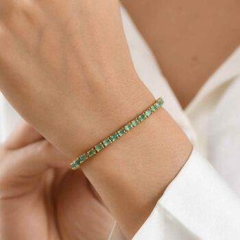 D'Joy AAA Kagem Sambischer Smaragd Armband ca. 20 cm 925 Silber 750 Gelbgold vermeil ca. 7,29 ct.