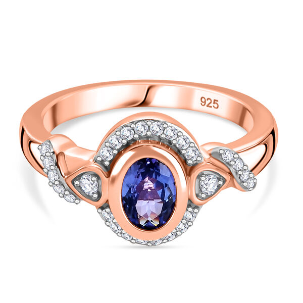 Tansanit und Zirkon-Ring, 925 Silber ros&eacute;vergoldet  ca. 0,87 ct