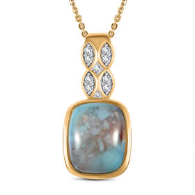 Zimbaprase und weißer Zirkon Anhänger mit Kette, 925 Silber Gelbgold Vermeil ca. 4,30 ct