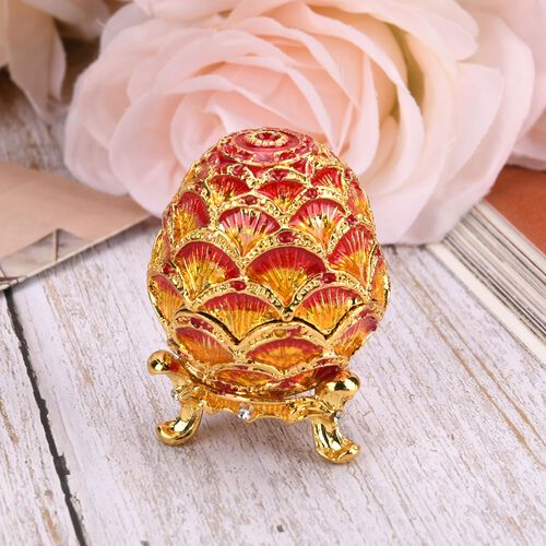 "Egg shapeTrinket Storage Box with color plating - Red Material:metal& synthetic crystal size: 3.8*5.8cm weight: 80g" image number 1