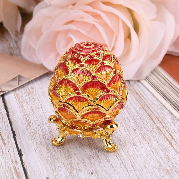 Eiförmige Schmuckdose mit Diamantmuster aus Metall und Kunstkristall, 3.8×5.8cm image number 2