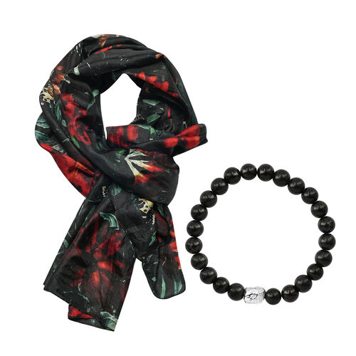 2er Set Luxus 100% Seidenschal und Shungit Chakra-Armband image number 0
