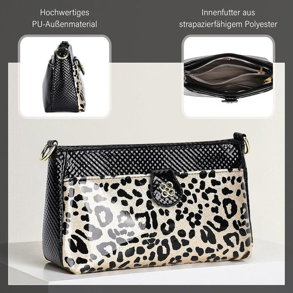 Stylische Sling-Umhängetasche mit  Leopardenmuster, Schwarz image number 2