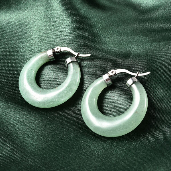 Gr&uuml;ner Aventurin Creolen in Edelstahl (7-8 Werktage Lieferzeit) ca. 26.50 ct image number 2